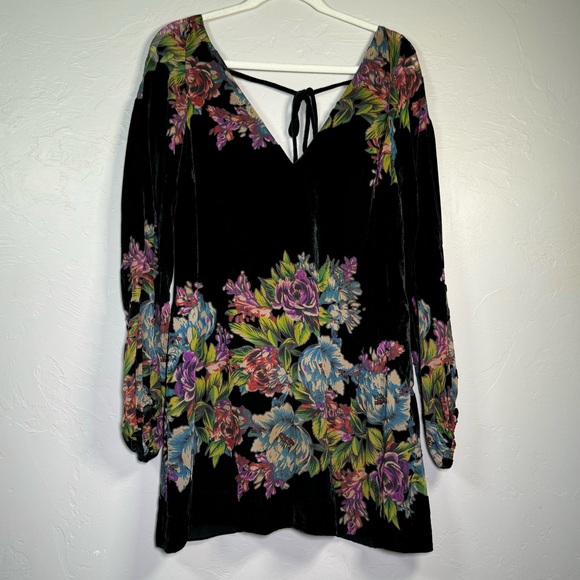 FREE PEOPLE Misha Burnout Navy Floral Velvet Mini Dress - Picture 1 of 4